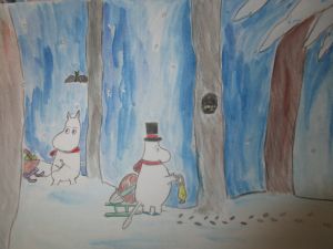 Муми-тролль в зимнем лесу