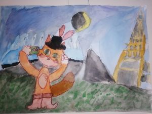 Кот в сапогах делает селфи на фоне Лахты